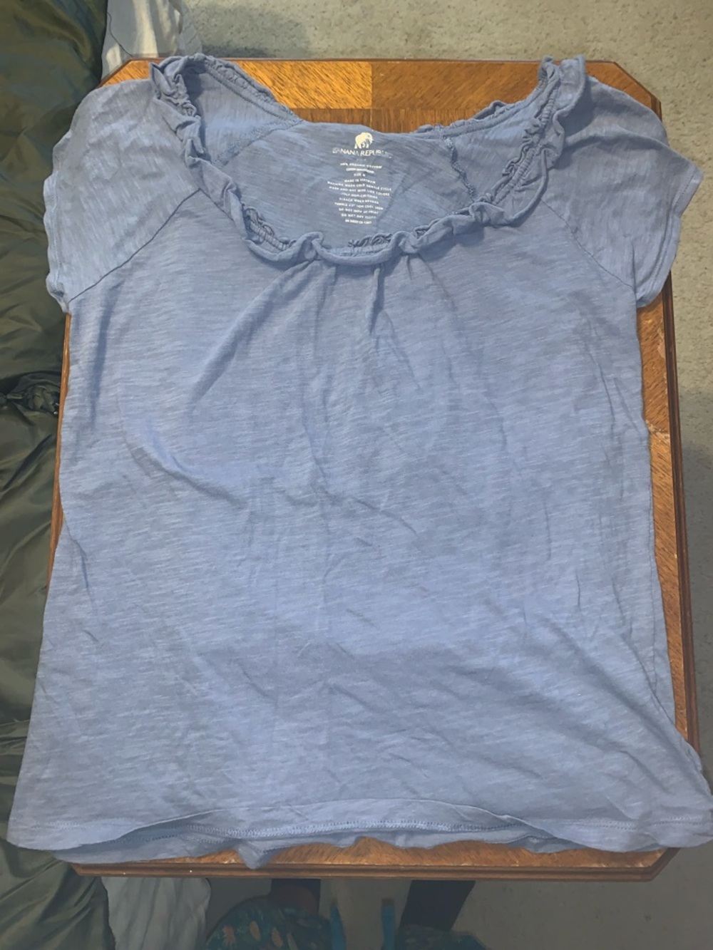 Banana Republic Dusty Blue Ruffle Neck Tee organic cotton
